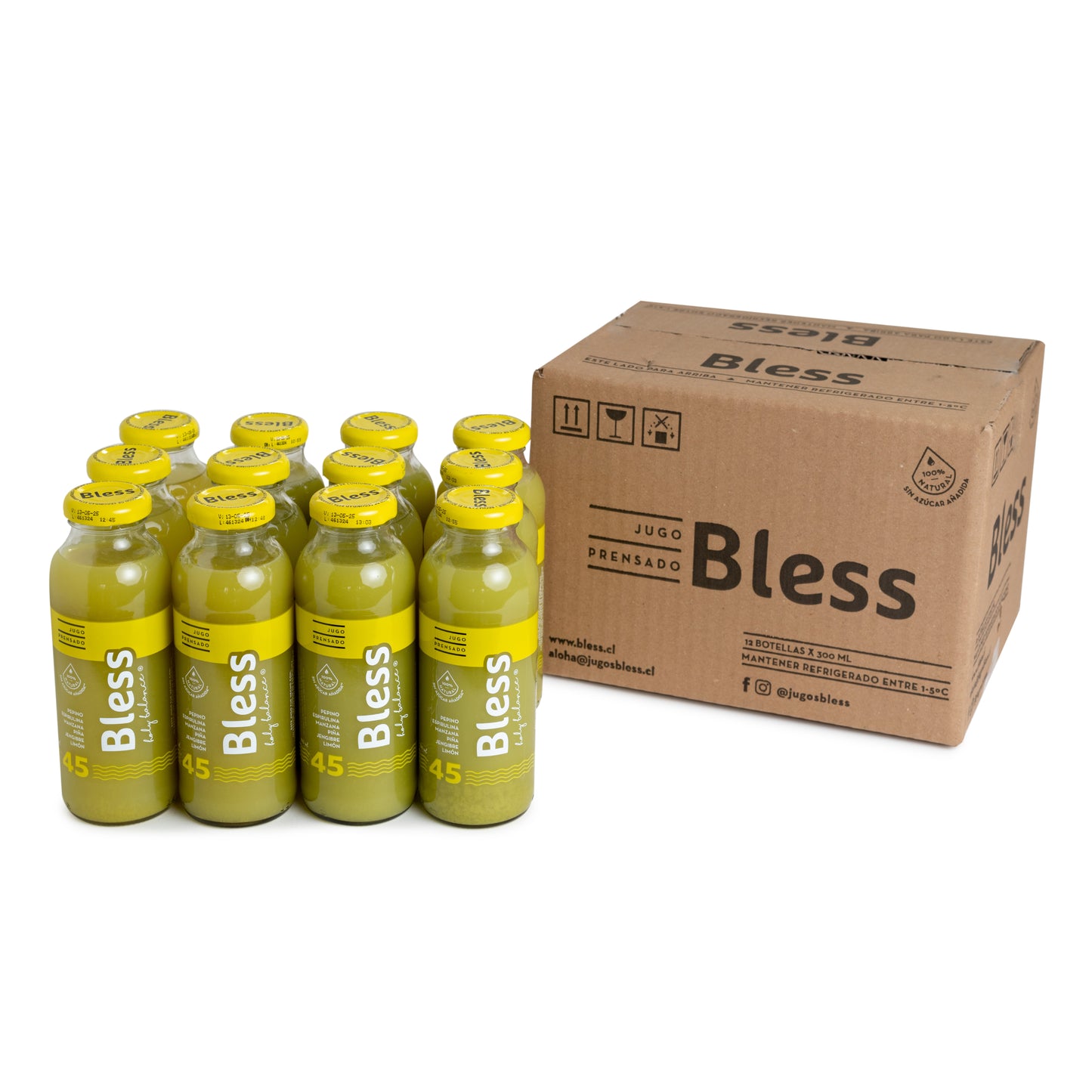 Caja Jugo 45 Pepino, espirulina, manzana, piña y jengibre - 300 ml