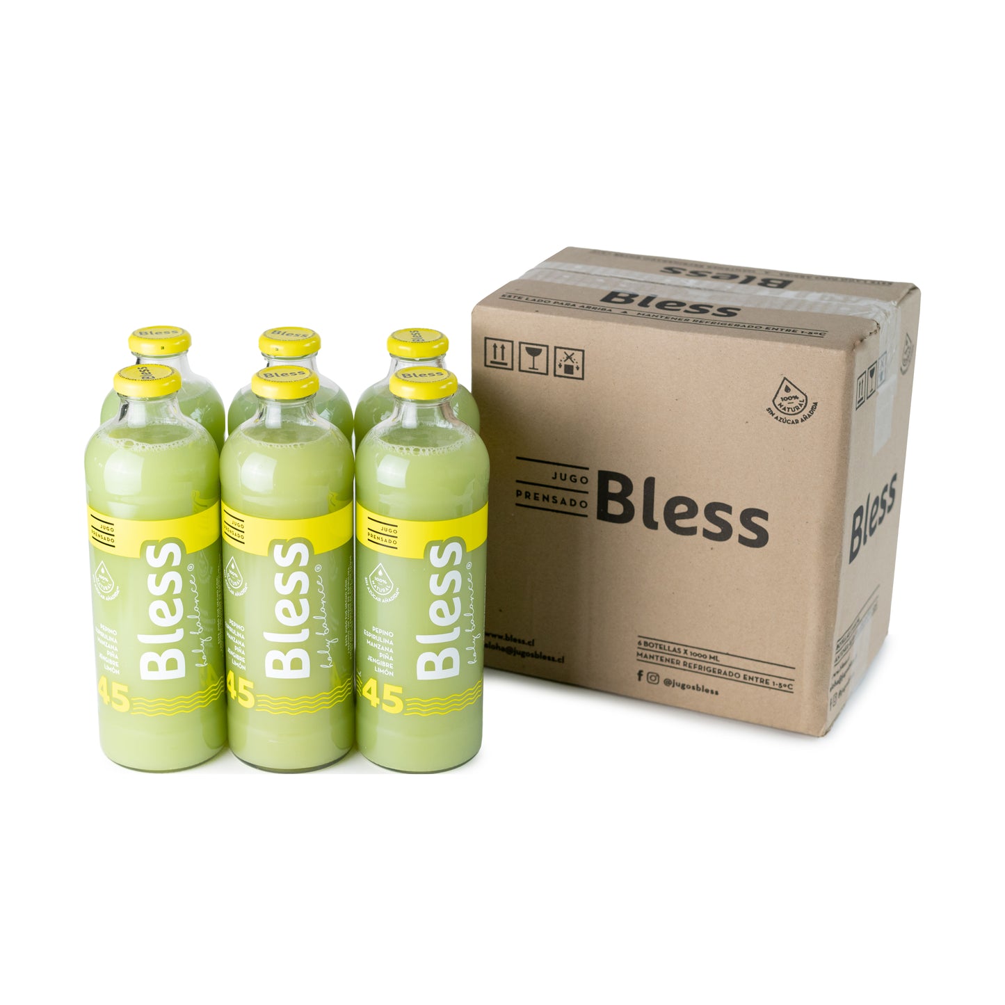Suscripción Caja Jugo 45 Pepino, espirulina, manzana, piña y jengibre - Litro