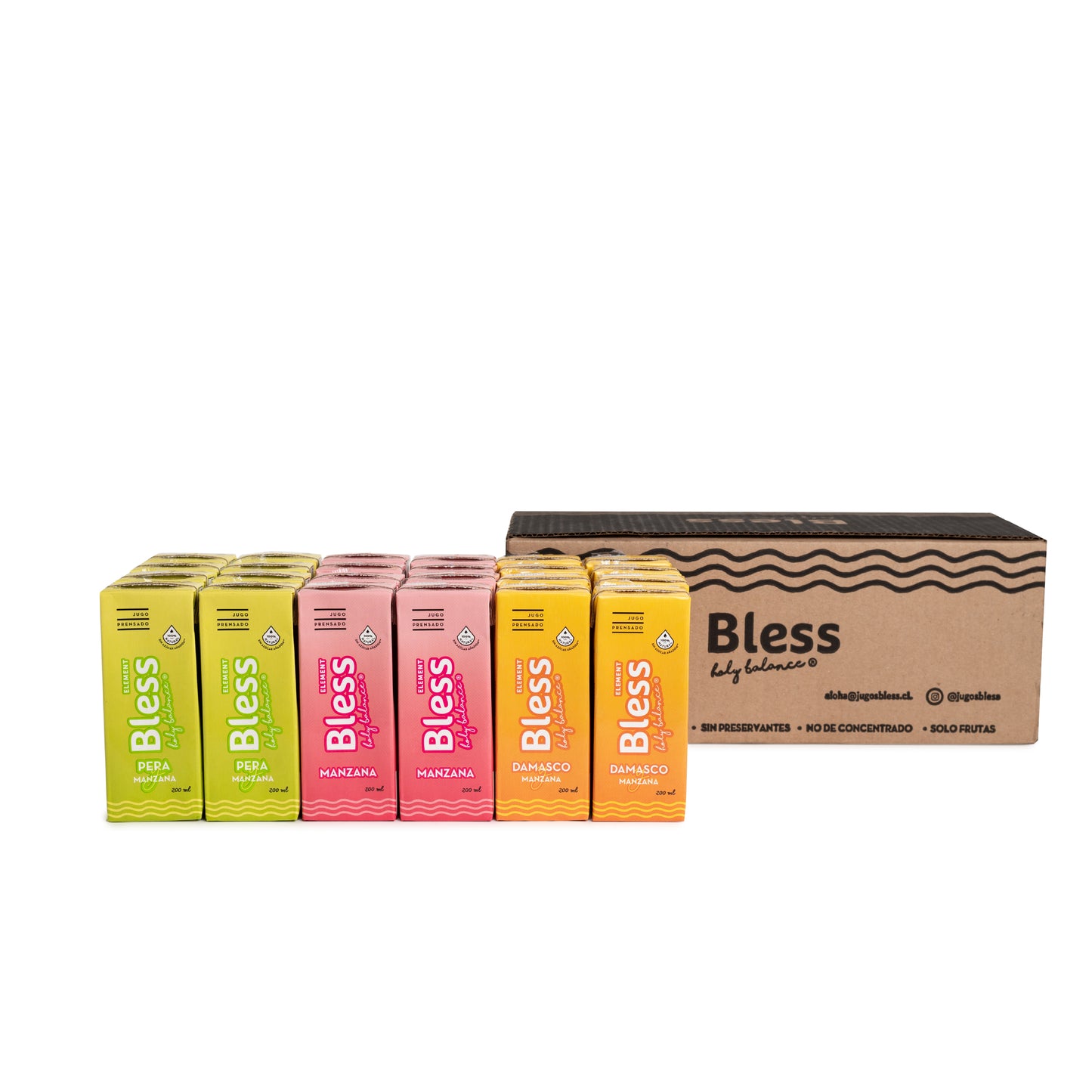 Caja Element mix 3 sabores Manzana - Pera - Damasco - 24 x 200 ml