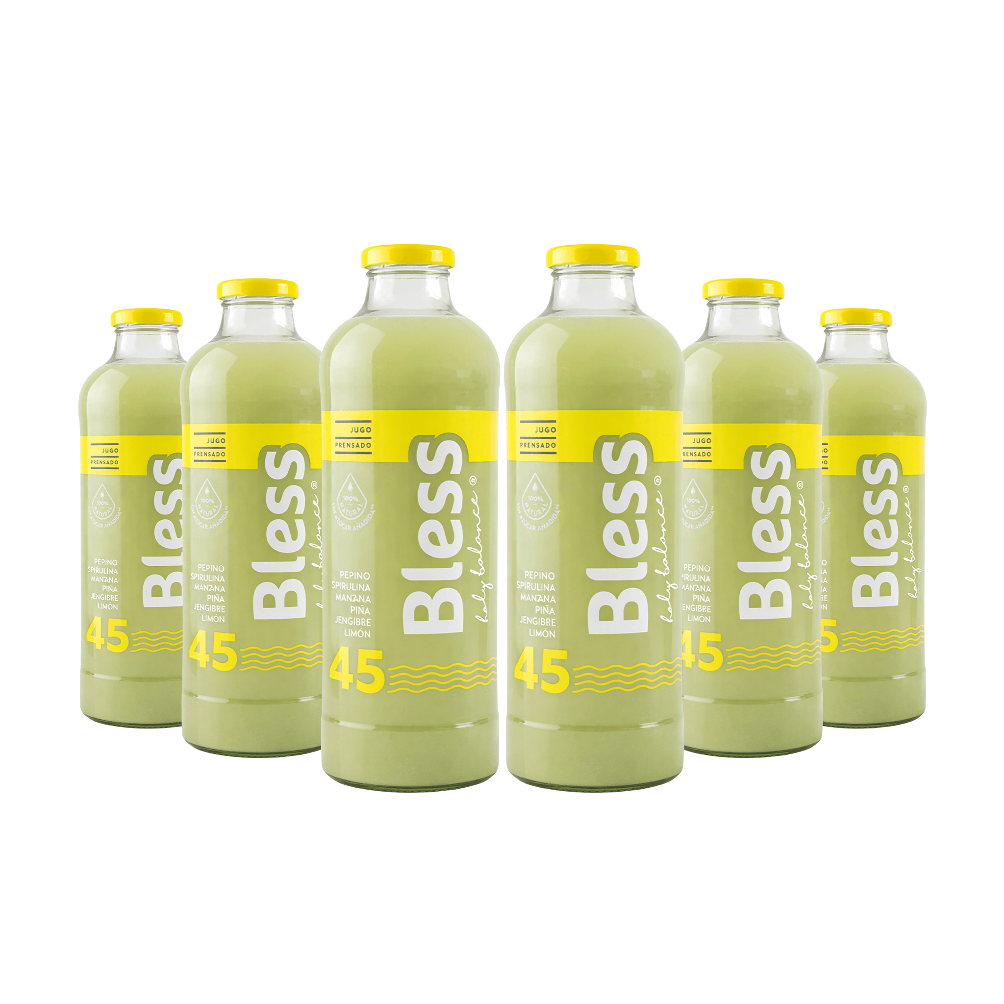 Suscripción Mensual Jugo 45 Pepino, espirulina, manzana, piña y jengibre  - Caja 6 x Litro
