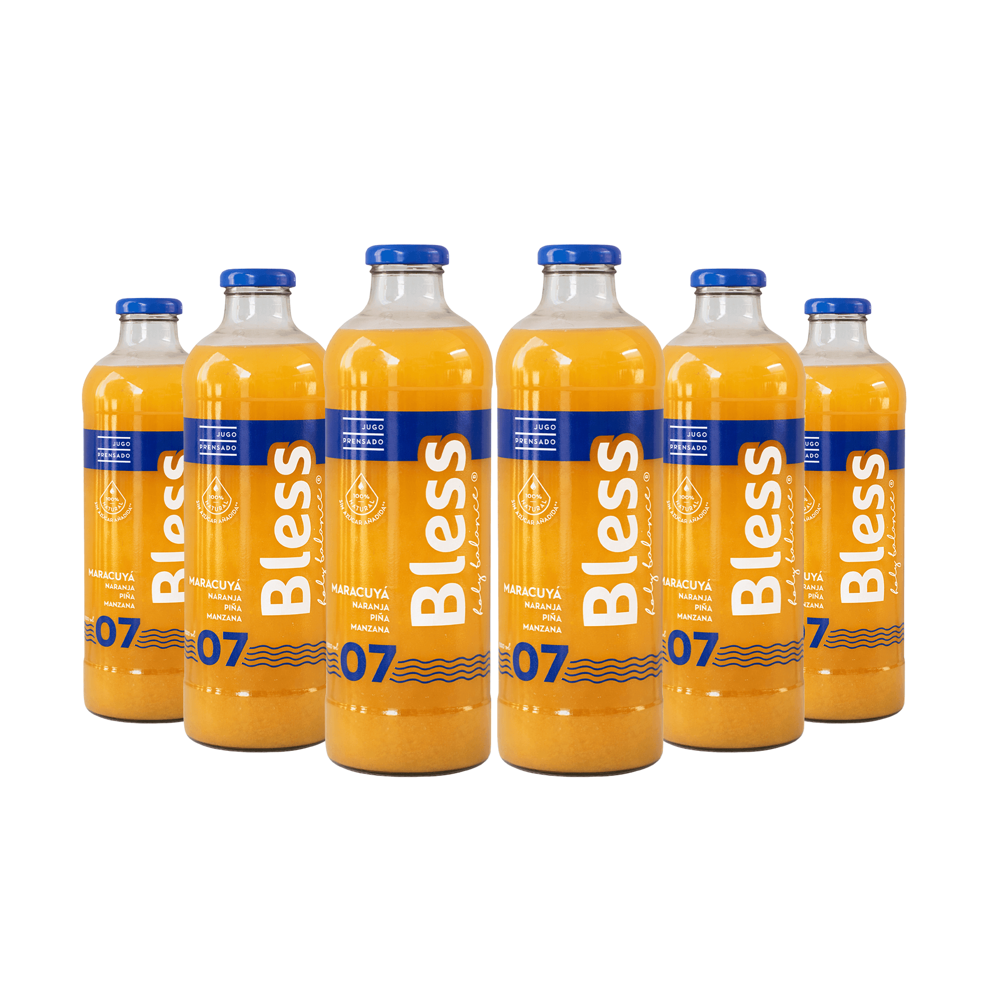Maracuya, Naranja, Piña, Manzana, jugo prensado, sin azúcar
