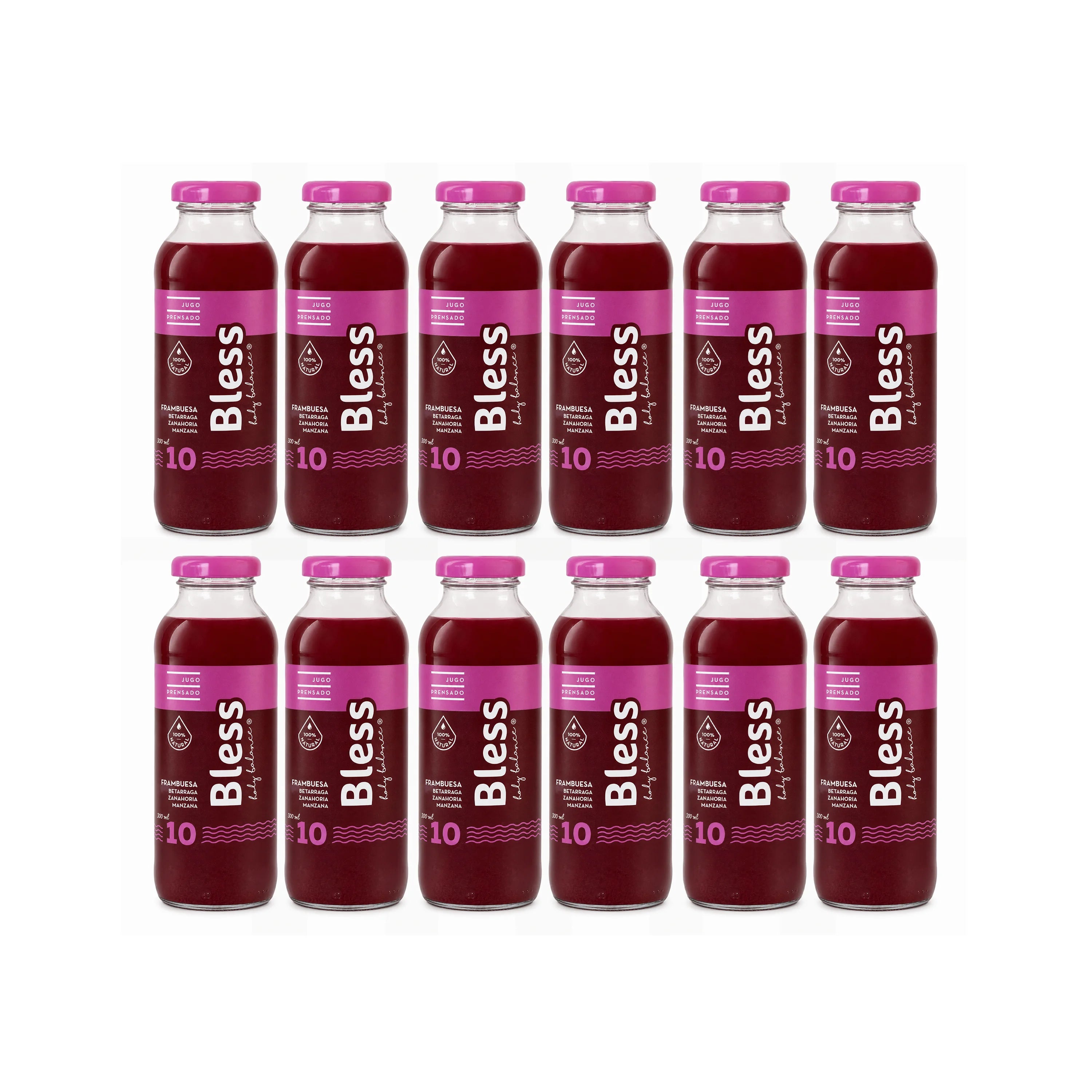 Caja Jugo Frambuesa, betarraga, zanahoria y manzana. - 12 Botellas de 300 ml