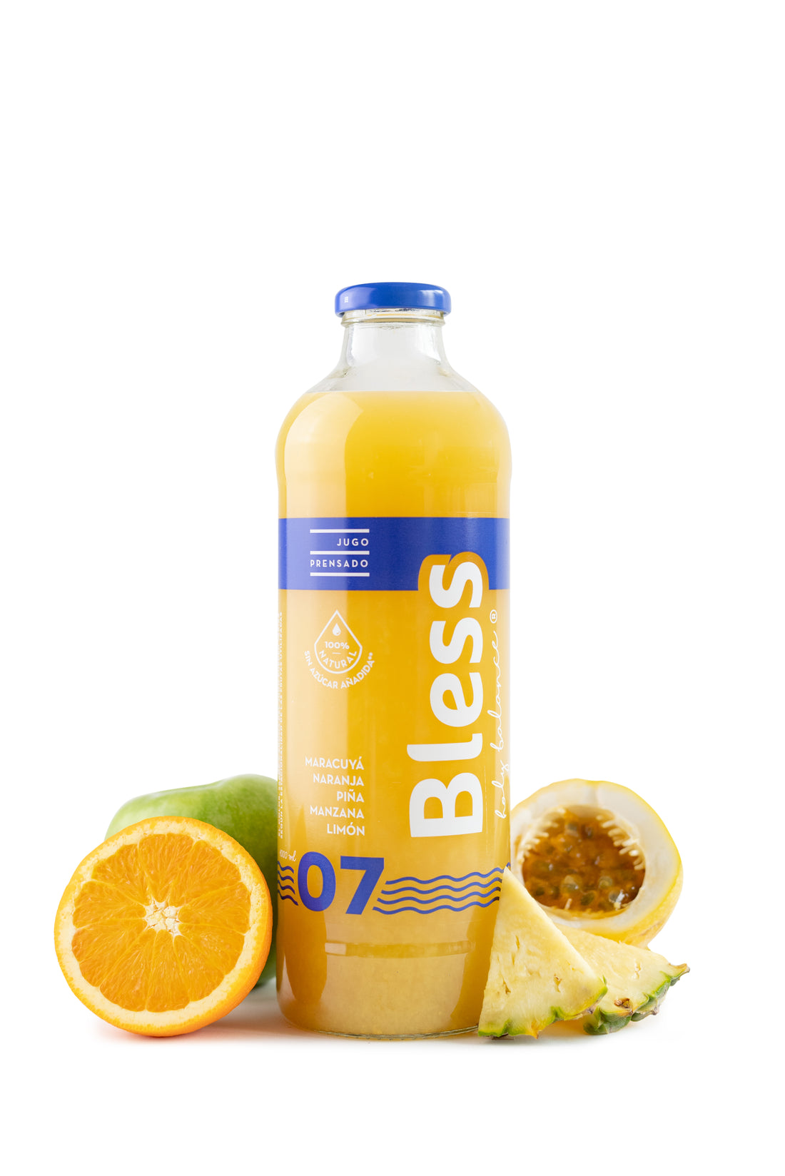 Maracuyá, naranja, piña y manzana