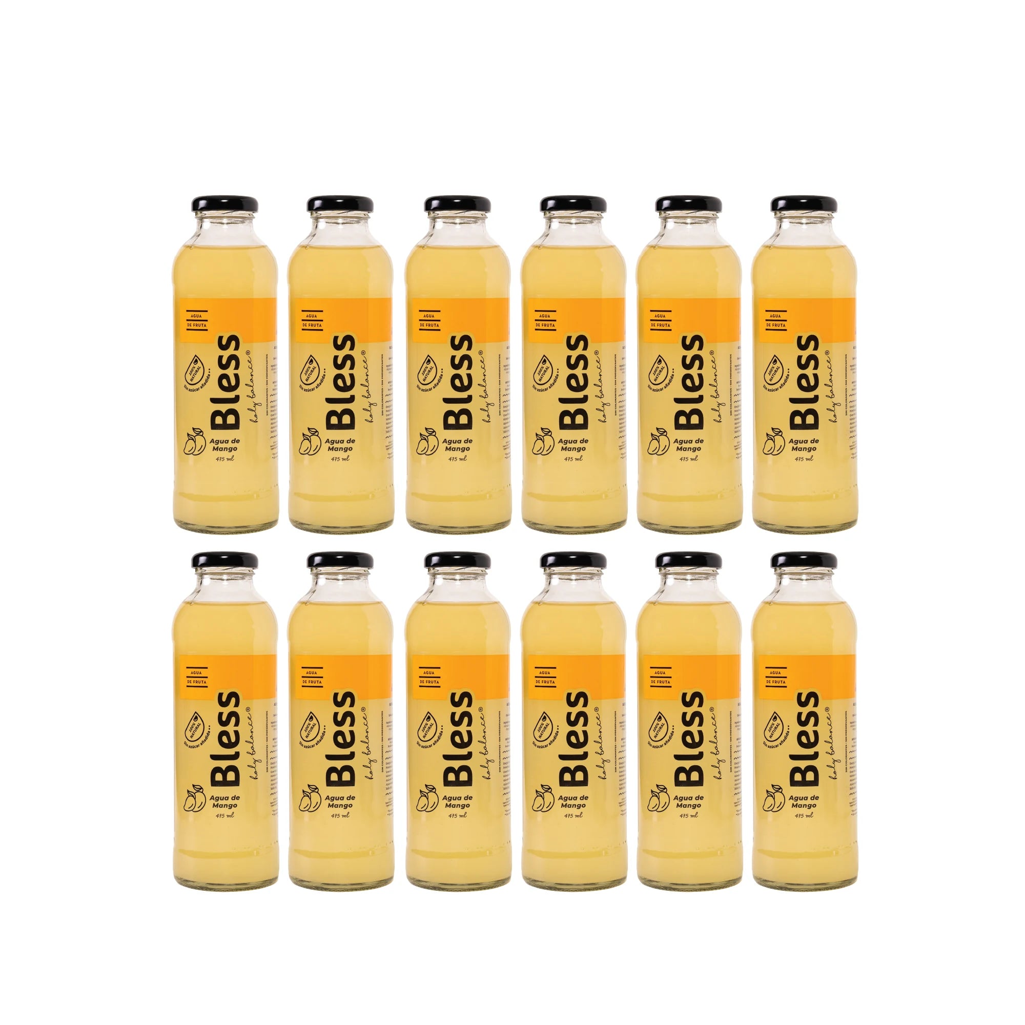 Caja de 12 botellas de Agua de Mango Bless, 475 ml