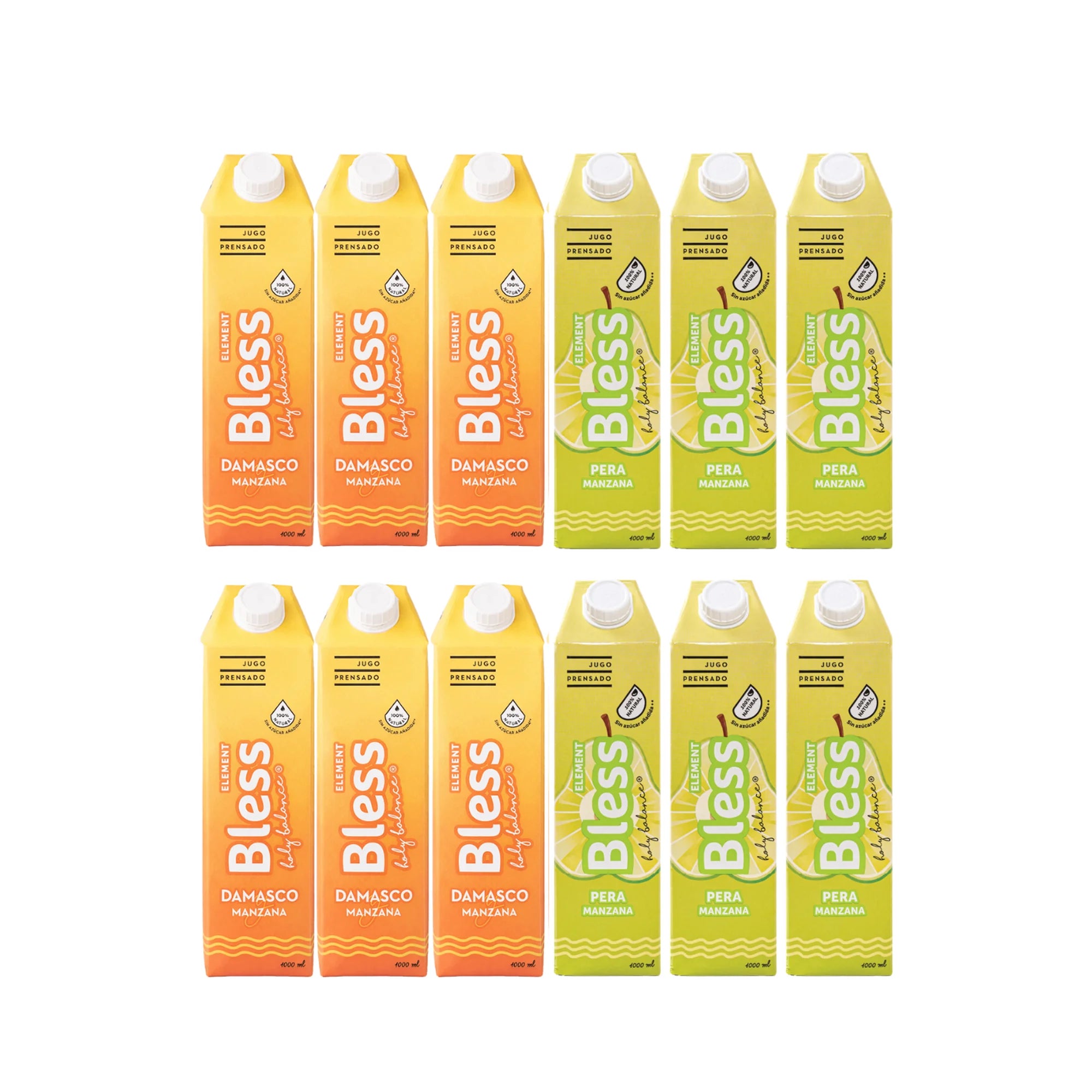 Caja de 12 Element Bless de 1 litro: Pera Manzana y Damasco Manzana